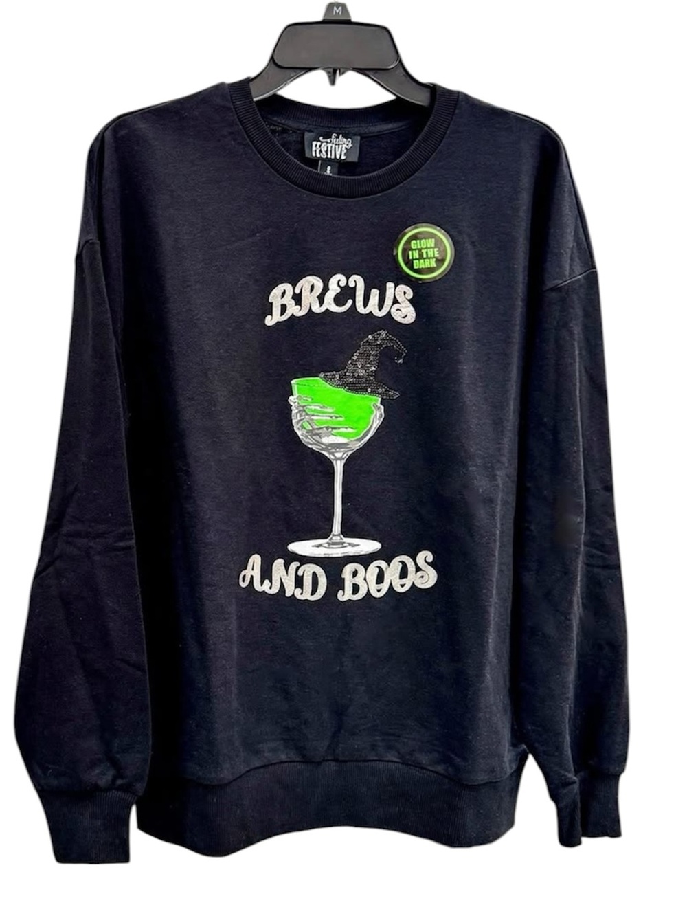 Feeling Festive 'Brews and Boos' Black Glow-in-the-Dark Crewneck Sweater